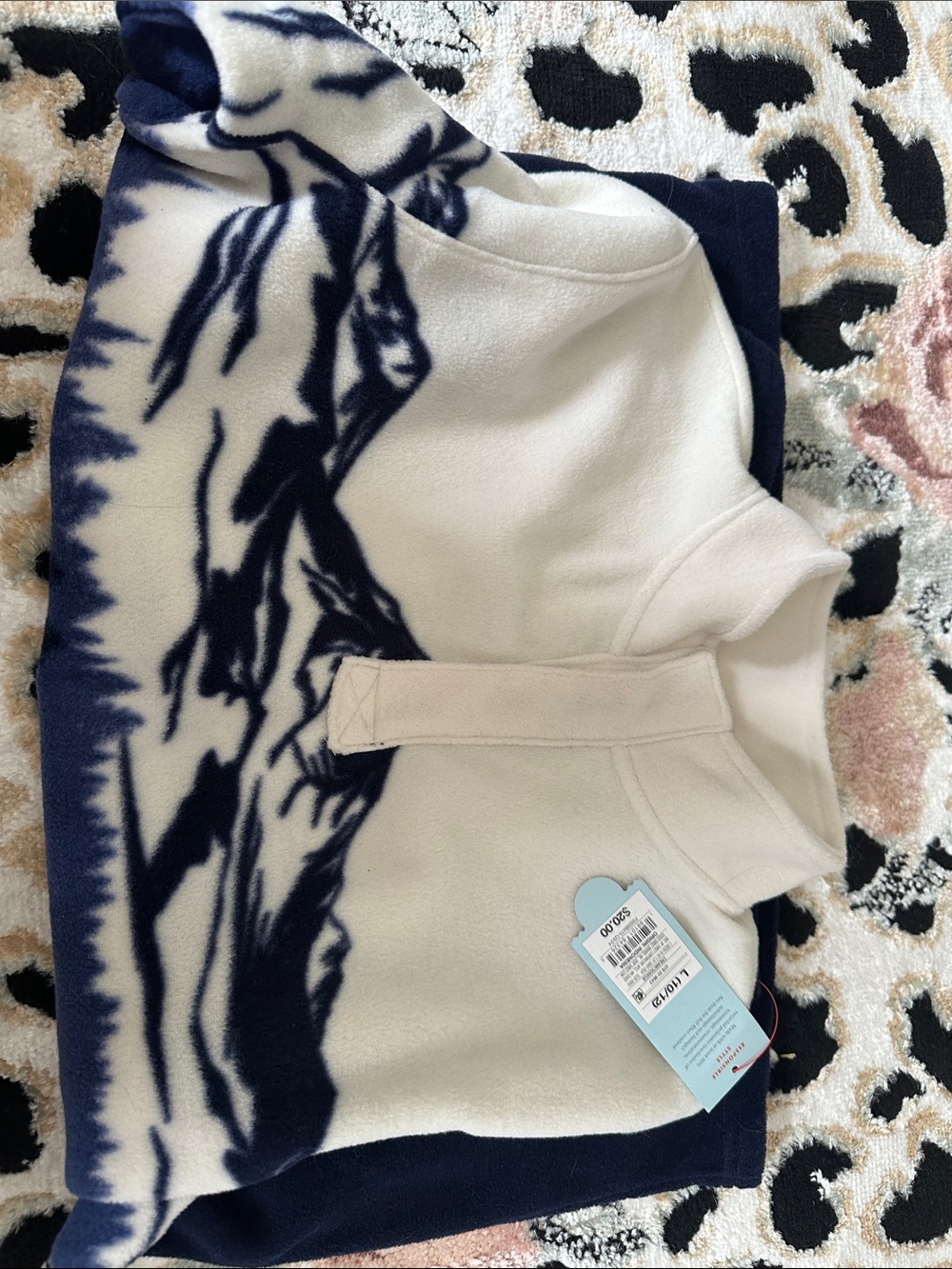 Cat & Jack Cream and Navy Blue Fleece Pullover Sweater